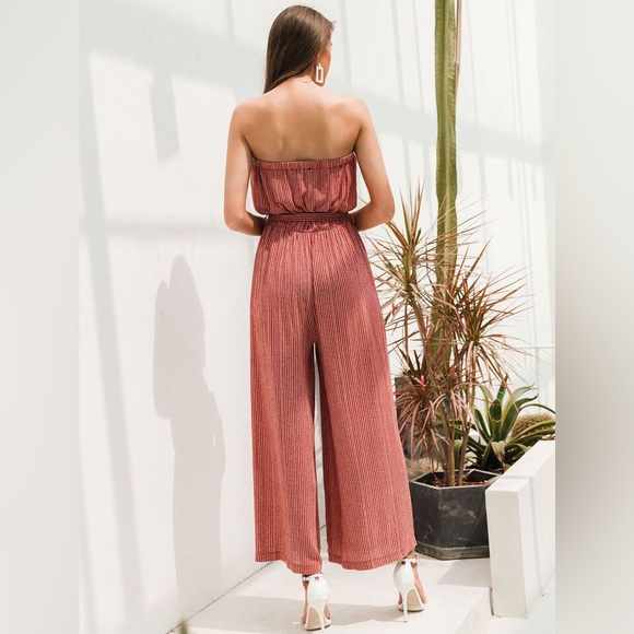 Simplee Striped Belted Wide Leg Tube Jumpsuit - Picture 4 of 5